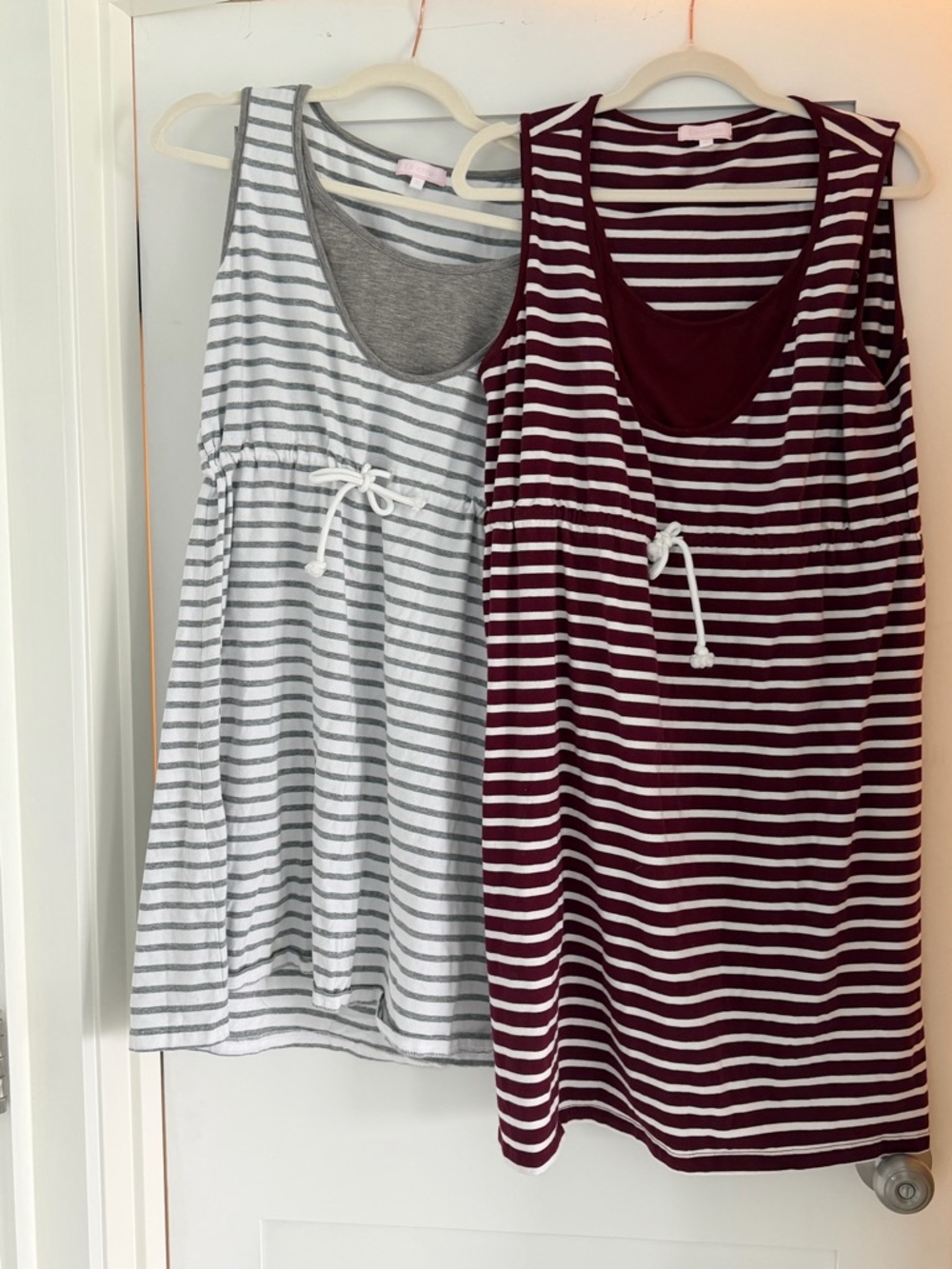 Striped Sleeveless Nursing Dresses- Gray & Burgundy